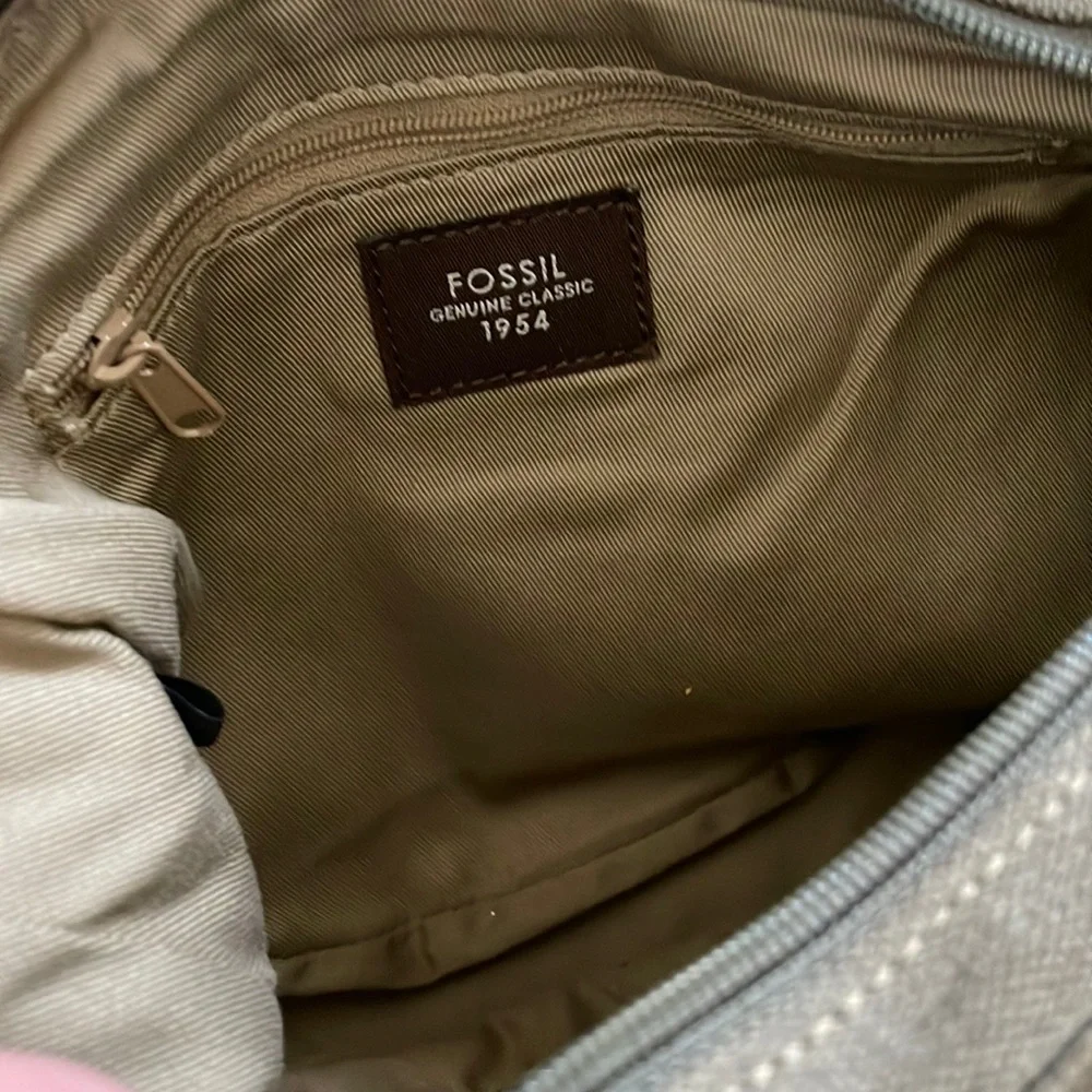 Fossil Olive Green Canvas Satchel with Brown Trim
